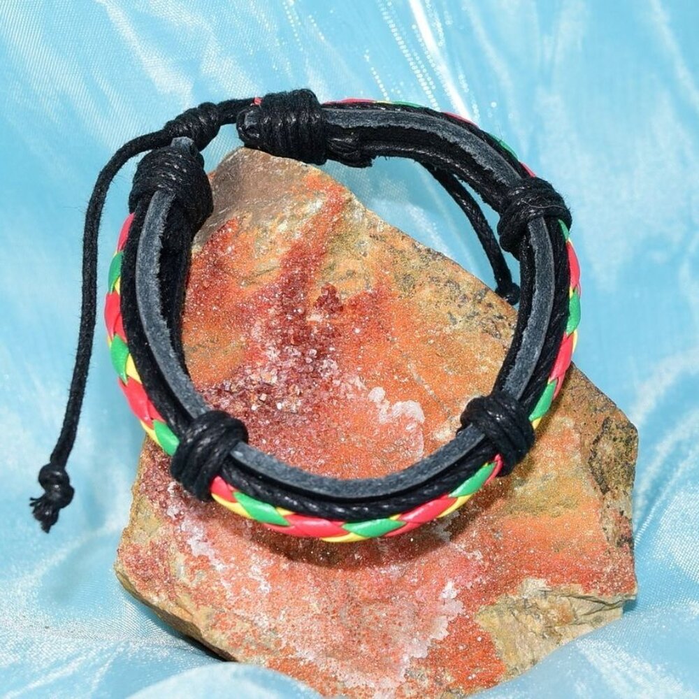 Michael Diego Braid Layered Leather Bracelet Black Green Yellow Mens Gift Packag - Picture 4 of 9